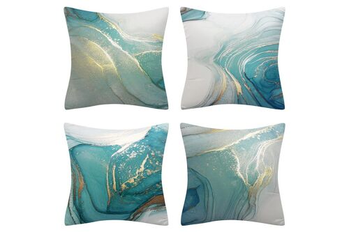 Housses De Coussin Décoratives À Motif Marbre Turquoise Avec Accents Dorés Et Argentés - Lot De 4, 45 X 45 Cm, Mélange Coton-Polyester