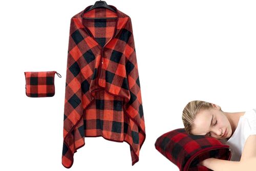 Ensemble couverture et oreiller de voyage - Châle en flanelle multifonctionnel pour une utilisation en avion