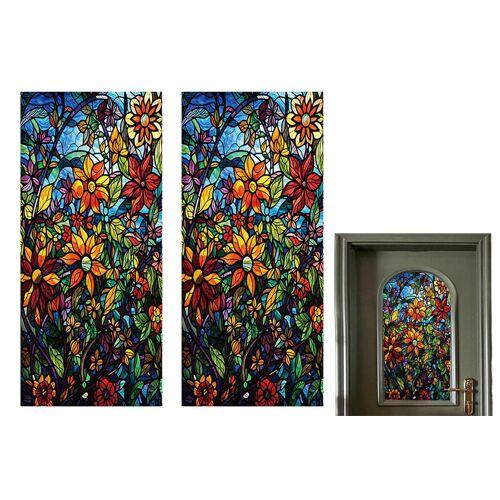 Lot de 2 films adhésifs statiques givrés à motif floral pour vitres, préservant l'intimité.