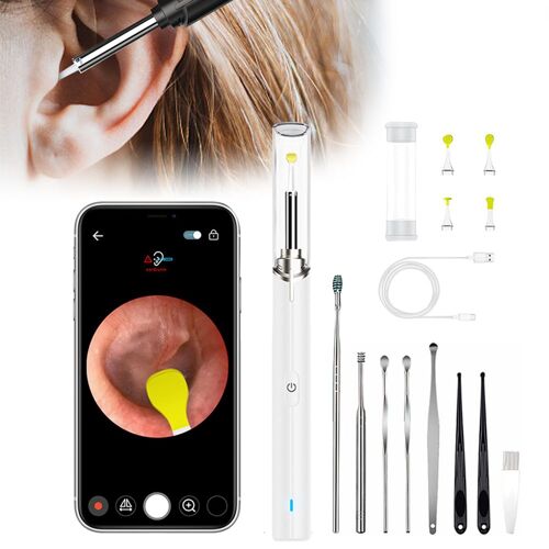 Outil D'extraction De Cérumen Wifi Avec Caméra Hd 1080p Et Kit De 8 Cure-Oreilles Pour Un Nettoyage En Toute Sécurité 