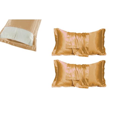 Lot De 2 Taies D'oreiller En Satin 48 X 74 Cm, Fermeture Portefeuille, Polyester Doux, Couleur Camel