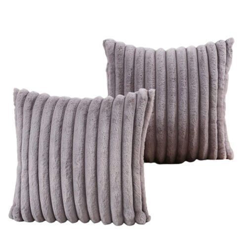 Housse De Coussin Décorative À Rayures Printanières - Gris, 45 X 45 Cm, Imitation Fourrure De Lapin, Fermeture Éclair, Dos En Velours Doux