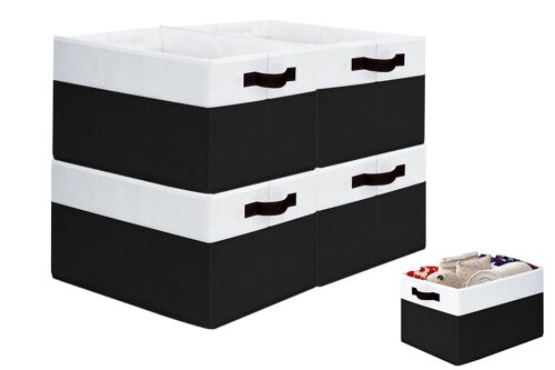 Lot De 4 Paniers De Rangement Pliables En Tissu Noir, Parfaits Pour Ranger Jouets, Livres Et Autres.