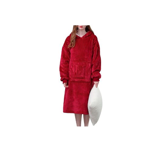 Sweat À Capuche-Couverture Pour Femme - Vêtement D'intérieur En Flanelle Épaisse - Rouge Bordeaux