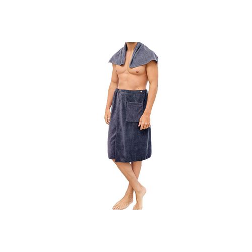 Serviette De Bain Portable Pour Homme Avec Bouton-Pression Ajustable Et Poche - Grise