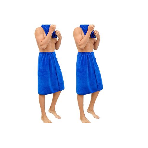 Lot de 2 serviettes de bain pour homme avec fermeture à pression réglable et poche, idéales pour la douche, la piscine, le spa et la salle de sport - Bleu