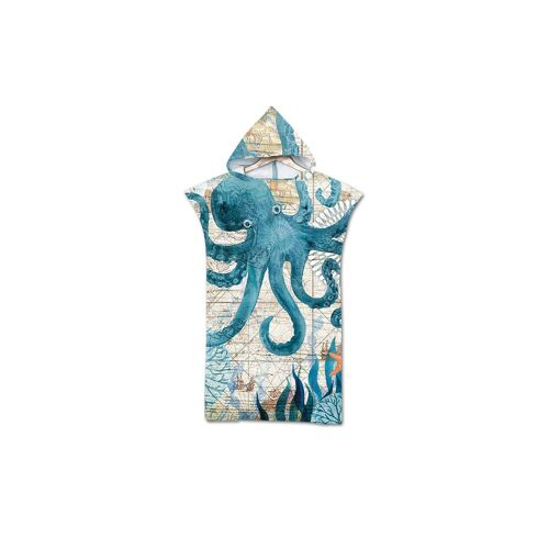 Poncho De Surf À Capuche En Microfibre, Séchage Rapide, Idéal Pour La Piscine Et La Plage - Taille Adulte 75 X 110 Cm, Motif Pieuvre