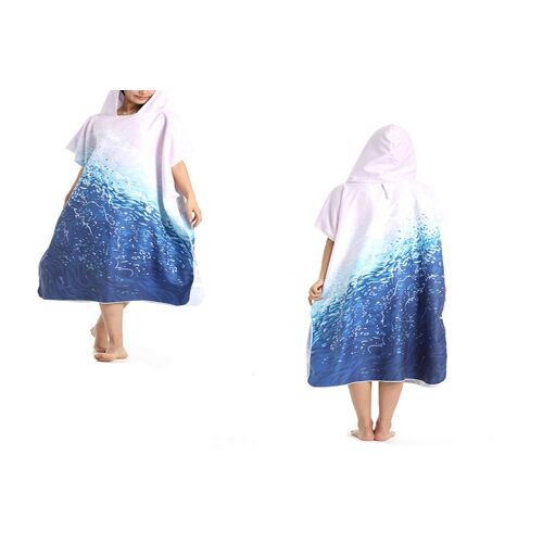 Poncho-Serviette À Capuche Pour Adulte, Séchage Rapide, Idéal Pour Se Changer À La Plage, À La Piscine Ou En Extérieur - Bleu