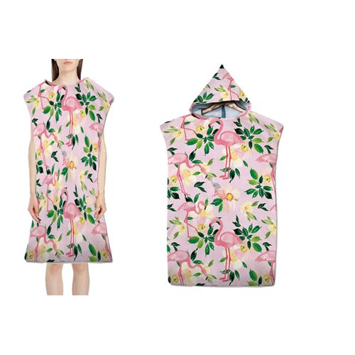 Peignoir De Plage À Capuche En Microfibre À Motif Flamant Rose, Poncho À Séchage Rapide Pour La Natation Et Le Surf