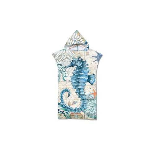 Poncho De Surf À Capuche En Microfibre, Séchage Rapide, Idéal Pour La Plage Et La Piscine - Taille Adulte 75 X 110 Cm, Motif Hippocampe