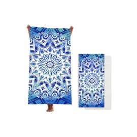 Serviette De Plage En Microfibre 140x70cm Bleue Et Blanche Absorbante