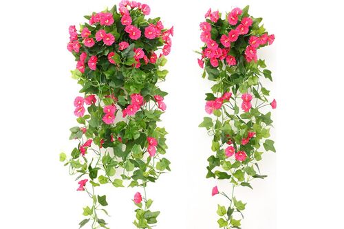 Lot de 2 plantes artificielles de liseron du matin suspendues pour la décoration de la maison et du jardin