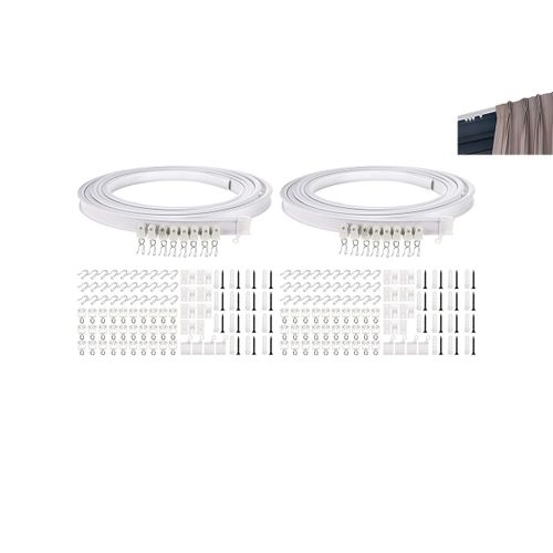 Ensemble De Tringle À Rideaux Flexible De 5 M Pour Fenêtres De Formes Variées, Avec Roulettes Et Accessoires.