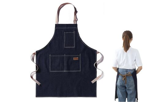Tablier Unisexe En Denim Avec 3 Poches Et Bavette Ajustable Pour La Cuisine Et Le Jardinage