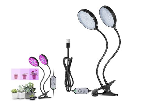 Lampe De Croissance Led Usb Pour Plantes D'intérieur, Hydroponie, Double Tête Réglable, 5 Niveaux De Luminosité, 3 Modes D'éclairage