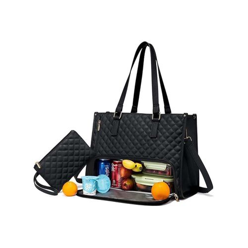 Sac fourre-tout avec compartiment isotherme pour le déjeuner et housse pour ordinateur portable - Noir