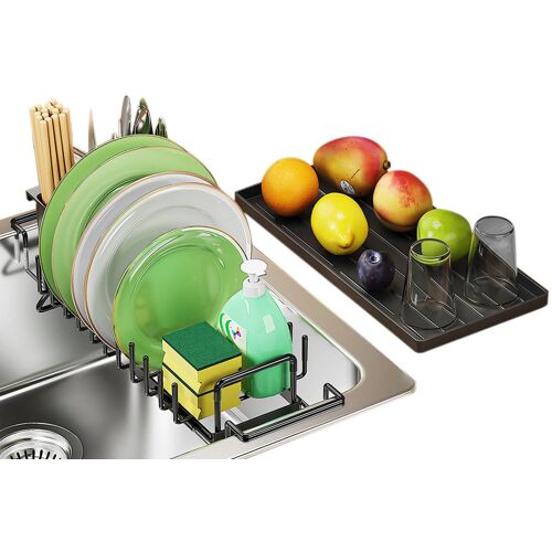 Égouttoir À Vaisselle Extensible Avec Plateau De Séchage Et Porte-Couverts