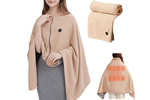 Châle chauffant USB avec fermeture éclair, chauffe rapide en 15 secondes, température réglable, kaki