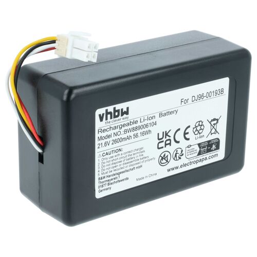 vhbw Batterie compatible avec Samsung Powerbot VR20J9250UC/EN, VR20J9250UK/SA, VR1AM7040WG/AA robot électroménager (2,6Ah, 21,6V, Li-ion)