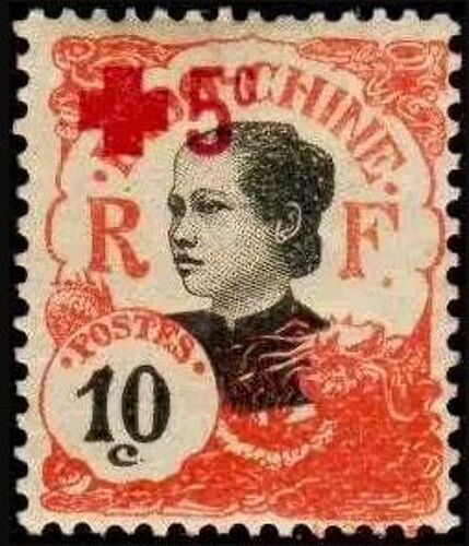 Indochine (Actuel Vietnam) 1914 / 1915, Très Beau Timbre Neuf** Luxe Yvert 67, Femme Annamite 10c Vermillon Et Noir Avec Surtaxe Au Profit De La Croix Rouge.