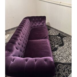 Canapé Chesterfield 2m10 Tissu effet velours violet