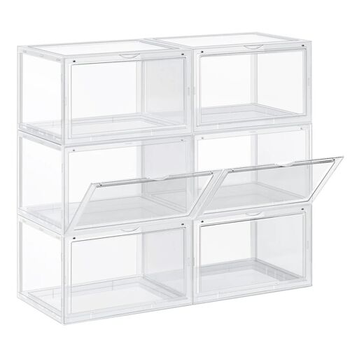 Boîte à chaussures organisateur à chaussures lot de 6 empilable rangement de chaussures en plastique avec ouverture 28 x 36 x 22 cm jusqu à la pointure de 46 noir Helloshop26 12_0004354