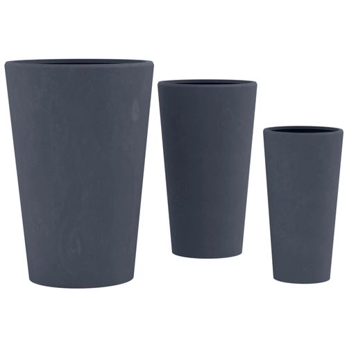 Lot De 3 Pots De Fleurs En Argile Fibreuse Anthracite Avec Trous De Drainage Résistants Aux Intempéries 10_0007964