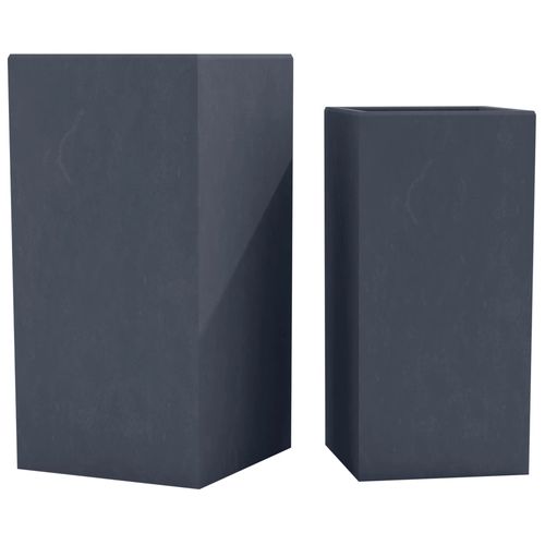 Lot De 2 Pots De Fleurs Forme Rectangle En Argile Fibreuse Anthracite Résistants Aux Intempéries 10_0007958