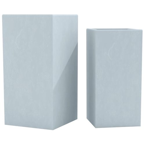 Lot De 2 Pots De Fleurs Forme Rectangle En Argile Fibreuse Gris Résistants Aux Intempéries 10_0007973