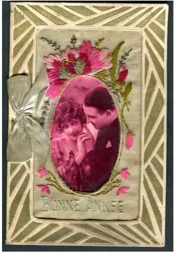 Carte - " Bonne Année " - Brodée - Avec Un Couple