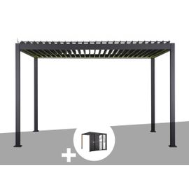 Pergola Bioclimatique Électrique Evora Graphite - 4 X 3 M + Persiennes Coulissantes Côté 3 M - Hespéride