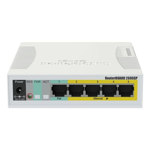 Switch MikroTik RB260GSP 5 Ports PoE Blanc (CSS106-1G-4P-1S)