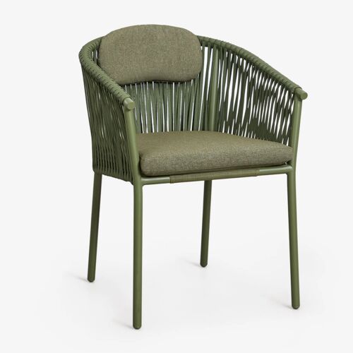 Pack de 2 chaises de salle à manger empilables avec accoudoirs en aluminium et corde tressée Ondina Vert Olive Intense