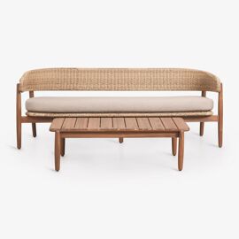 Ensemble De Jardin Avec Canapé 3 Places Et Table Basse En Bois D'acacia Ribeira Brun Acacia