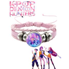 Bracelet K-Pop Demon Hunters Fille ¿ Cuir Tressé Rose, Héroïnes Aika Yumi Luna ¿ Look Kawaii Et Pop Coréen