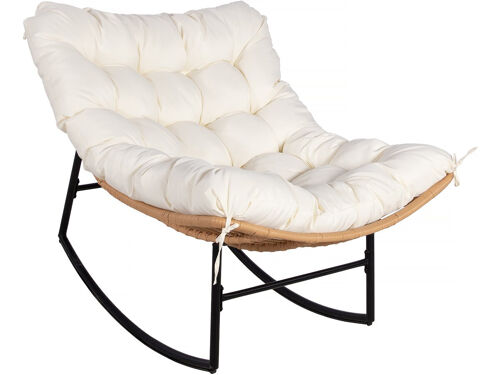 Fauteuil À Bascule Papasan Avec Coussin Intérieur/Extérieur "Papaya" - Beige