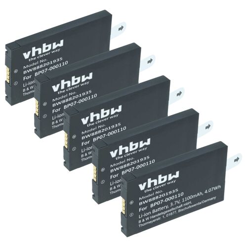 vhbw 5x Batterie compatible avec Wasp DT10RF 2D, DT10RF, DT10 scanner de code-barre POS (1100mAh, 3,7V, Li-ion)