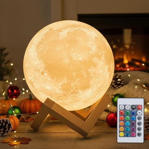 16 Couleurs Led Lampe De Nuit En Forme De Lune, Cadeau Femme Enfants Chargement Usb Et Contrôle Tactile Avec Télécommande, Pour Adultes Et Enfants, Blanc Chaud À Froid (15 Cm)