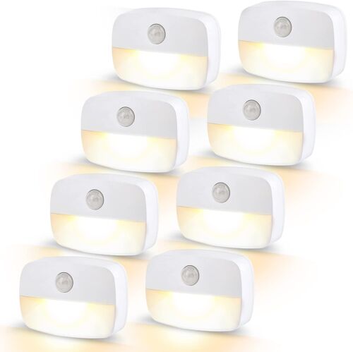 Veilleuses Led, Lumière De Détecteur De Mouvement Avec Capteur De Crépuscule, Veilleuse Enfant Pour Chambre Bébé, Cuisine, Couloir, Escalier, Salon, Blanc Chaud, Lot De 8 (8 Pièces)