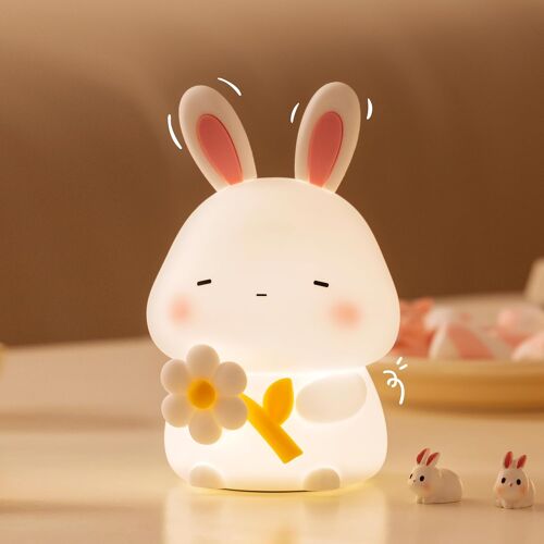 Veilleuse Licorne Pour Enfants, Minuterie À Intensité Variable, Lampe De Chevet Pour Enfants, Décoration Pour Chambre D'enfant De Fille (Flower Bunny)