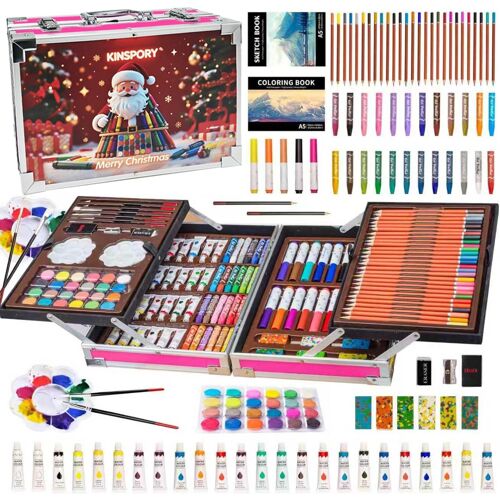 Mallette dessin Enfant, 139 pièces coloriage kit dessin Enfant, Art Set, Mallette de Coloriage (rouge)