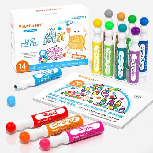 Marqueur À Point Lavable, 14 Couleurs Dot Marker(40ml Chacun) Avec 1 Livre De Coloriage, Feutres Coloriage Enfants Non Toxique, Bingo Dabber Pour Activité Créative Pour Education Précoce