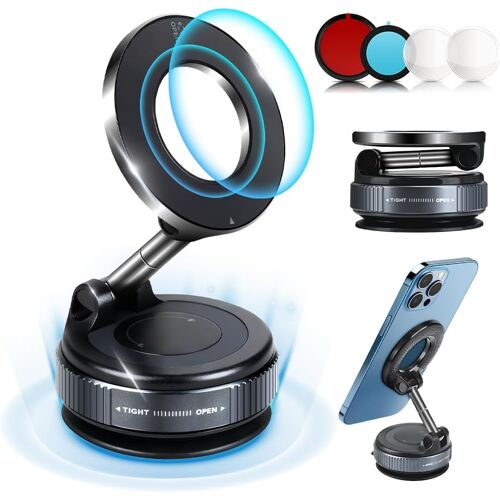 Qhpbuy Support Téléphone Voiture Magnetique pour Magsafe, 360°Rotation Support Phone Voitures Pliable, Puissance d'aspiration 36 KG Le Aimant Puissant N52, pour iPhone Tous Les Smartphones