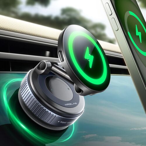 Support de téléphone magnétique pour chargeur Magsafe 15 W, ventouse réglable à 360 °, support de téléphone pour tableau de bord/pare-brise de voiture, support magnétique sous vide pour tous