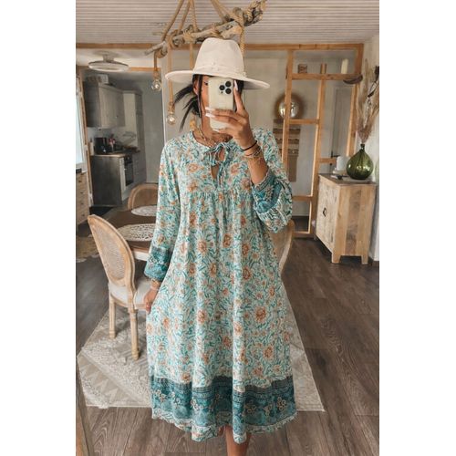 Robe Bohème Fleurie Bleu Turquoise Style Baroque ¿ Manches Longues ¿ Shein ¿ S