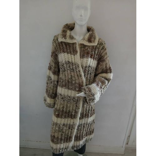 Maxi Gilet Long Ouvert Fait Main En Laine Taille Unique