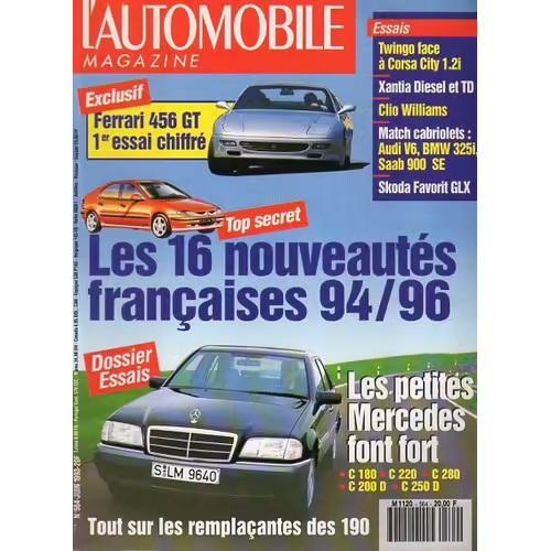 L'Automobile Magazine 564 De 1993 Mercedes C220,Clio Williams,Toyota Corolla 1.8 Gt,Xantia 1.9d Sx,Td Sx,1.8i X,Ferrari 456gt,Opel Corsa 1.2i City,Twingo,Opel Corsa Gsi 16v,Audi Cab 2.8e,Bmw 325i Cab,