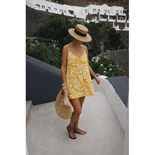 Robe De Plage Jaune Et Blanche H&M – Motif Abstrait – Été – Bretelles Fines