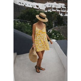 Robe De Plage Jaune Et Blanche H&M – Motif Abstrait – Été – Bretelles Fines