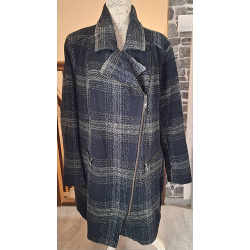 Manteau Zippé À Carreaux Bleu Marine Et Gris Grande Taille